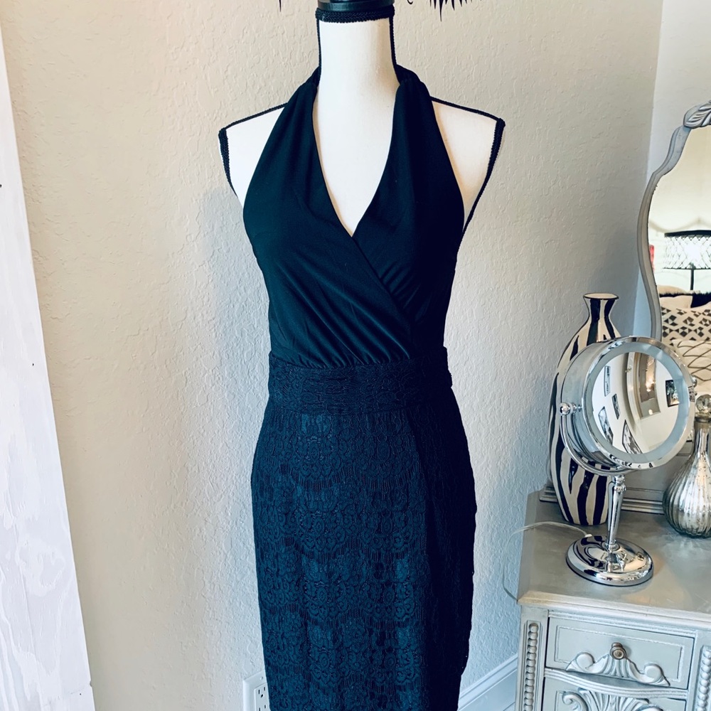 Black Halter stretchy lace dress, NWOT